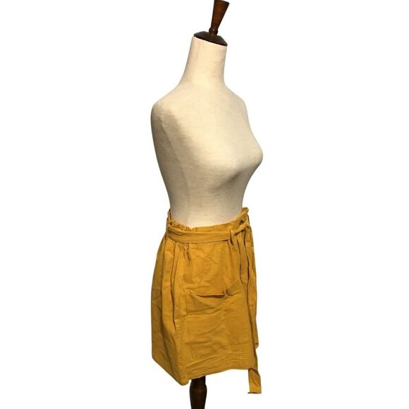 Mustard Yellow Cotton Belted Skirt with Pockets - Picture 3 of 7